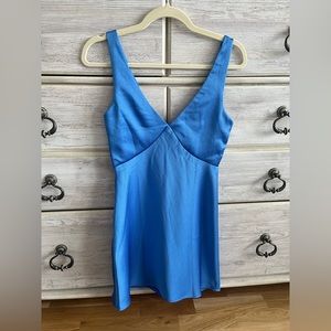 Satin blue v neck dress